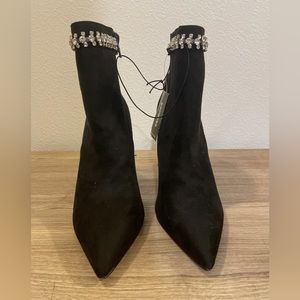 EXPRESS RHINESTONE EMBELLISHED THIN HEEL BOOTIES